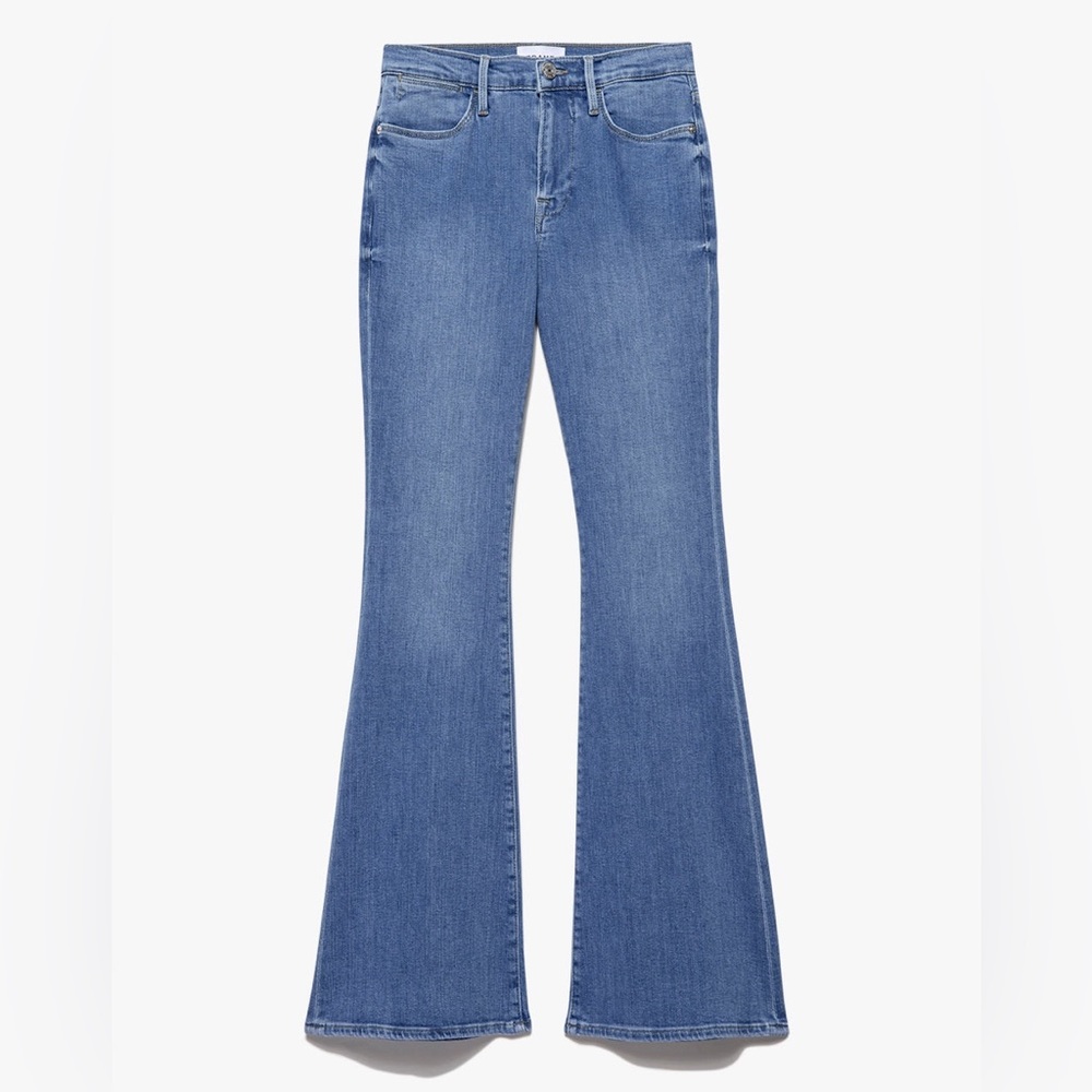 NWT Frame Denim Le High Flare Jean Size 33 “Jonah” Medium Blue Super Stretch